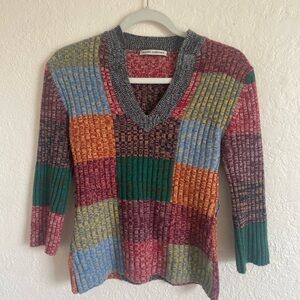 Patchwork knitted autumn cashmere sweater.